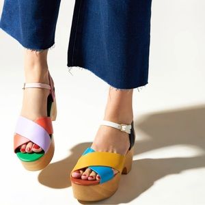 Dermot in Confetti Charlotte Stone clog sandal platforms in size 8.